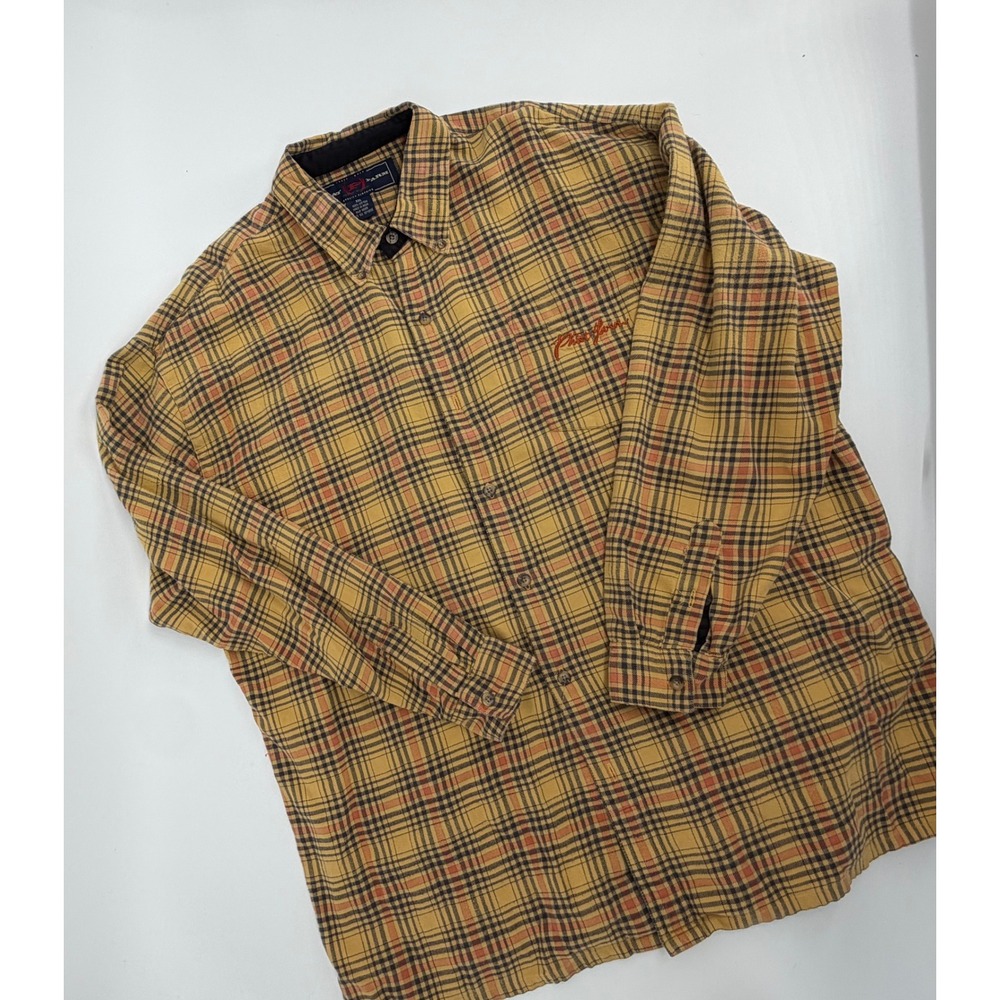 Vintage Phat Farm  Button Down Shirt Mens XXL Yellow Blue Cotton Long Sleeve